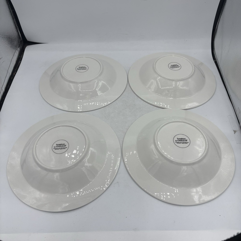 Oneida Symphony Bowls Wide Rimmed Soup Salad White 9"‎ Stoneware Lot Set of 4 - Picture 9 of 13